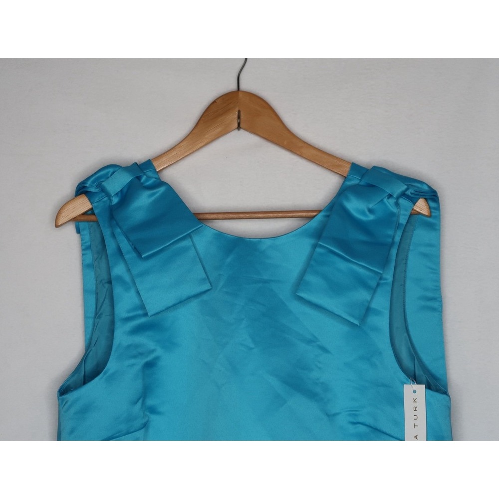 Trina Turk Priscilla Dress Gulfstream Blue Bow Shoulder Satin Cocktail Dress 12 - Picture 6 of 12